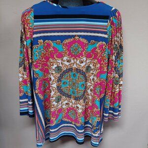 Kate & Mallory Womens Mandala Print Top Pleated Bell Sleeves Medium Multicolor